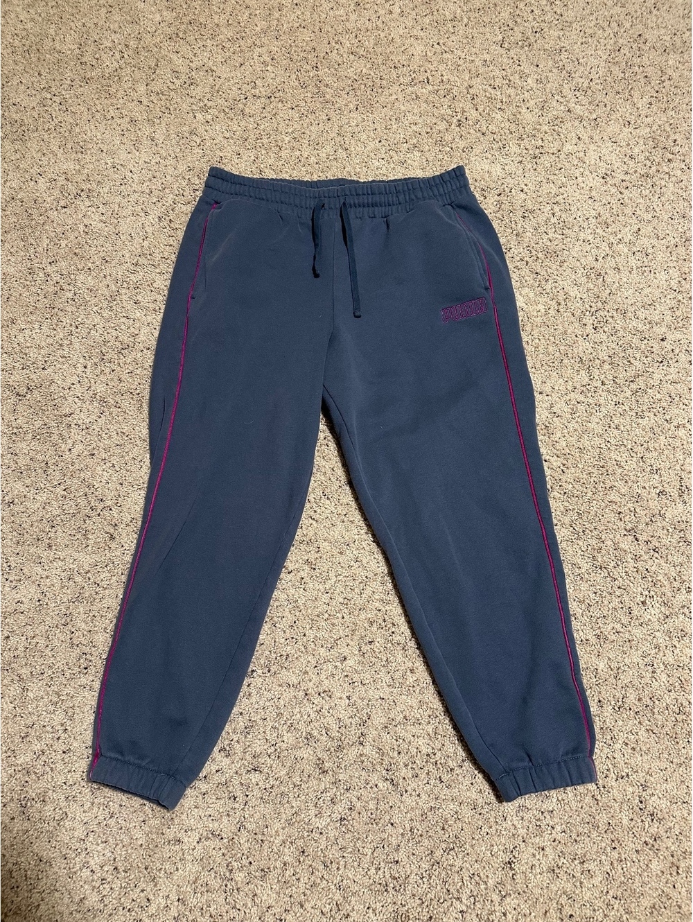 Puma Men's XL Blue Sweatpants with Pink Piping